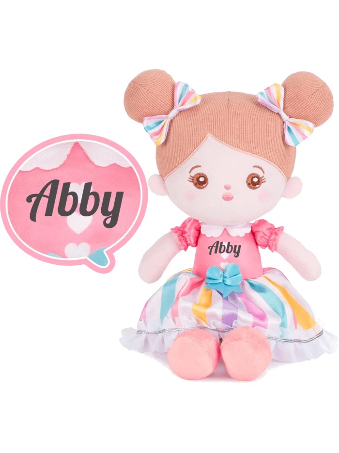 Abby cuddly doll with colorful stripes