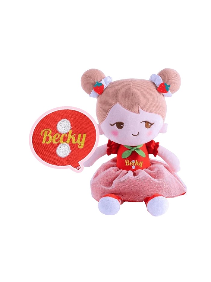 Becky cuddly doll in strawberry red