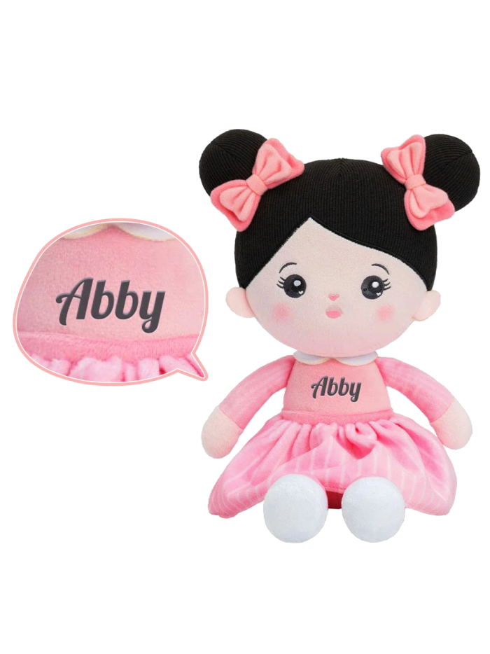 Abby knuffelpop roze met donker haar