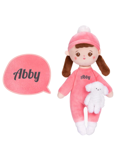 Abby mini cuddly doll pink with pigtails