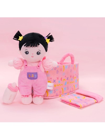 Abby Mini-Kuschelpuppen-Geschenkset in Rosa mit dunkles Haar
