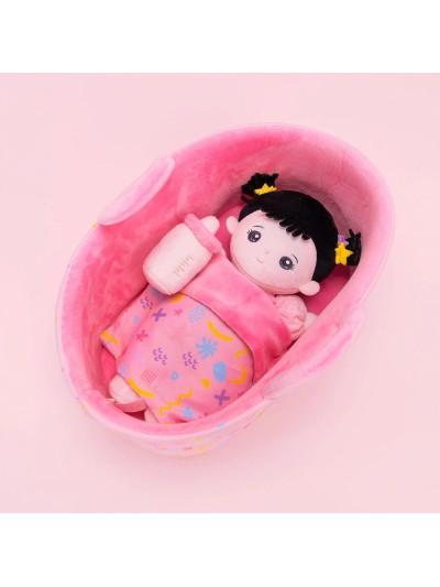 Abby Mini-Kuschelpuppen-Geschenkset in Rosa mit dunkles Haar
