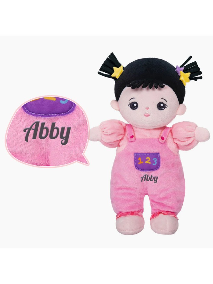 Abby mini cuddly doll pink with dark hair